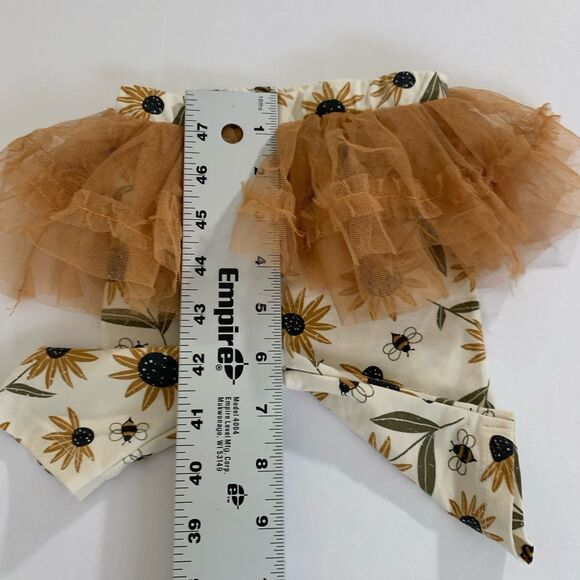 PL Baby Tutu Skirted Leggings 6M Ivory Bees Flowers Tan Tulle Pull On Stretch - Picture 5 of 6
